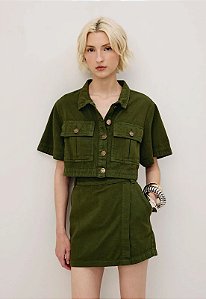 CACAY CAMISA SARJA CROPPED - VERDE MÉDIO