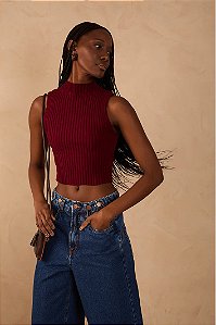 DRESS TO BLUSA TRICOT CANELADA GOLA - VINHO BOSSA