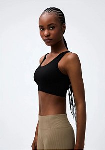 HERING SPORTS TOP SPORTIVO CANELADO SEM COSTURA - PRETO