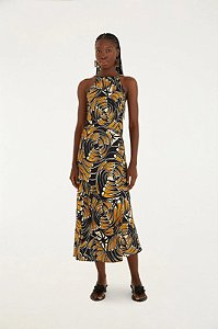 FARM VESTIDO CROPPED FRENTE UNICA ESTAMPADO LEQUE DE TUCANOS