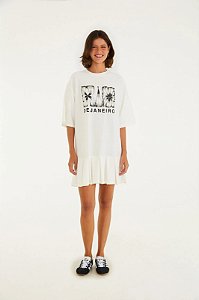 FARM VESTIDO CURTO PREGAS RIO FLOR OFF WHITE