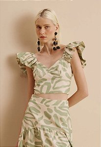 CACAY CROPPED MANGA BABADO ESTAMPADO JARI - VERDE MEDIO