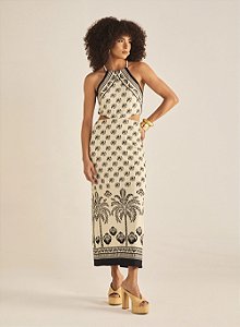 SOMMER VESTIDO SLIM DECOTE HALTER ESTAMPADO COQUEIROS