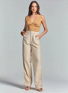 SOMMER CALÇA FEMININA RETA EM LINHO ALFAIATARIA - BEGE