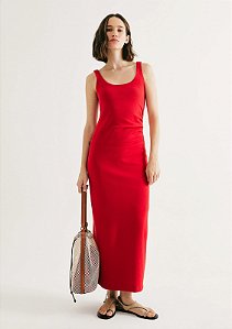 HERING VESTIDO MIDI JUSTO EM RIBANA - VERMELHO