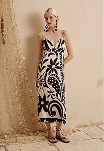 CACAY VESTIDO MIDI PASSADOR RETANGULAR ESTAMPADO RIO DAS FLORES