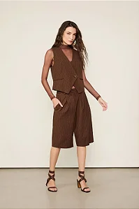 ANIMALE BLUSA DE TULE SEGUNDA PELE GOLA ALTA MARROM