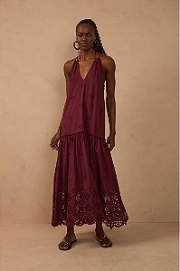 DRESS TO VESTIDO CROPPED ALGODAO BARRADO VINHO OUTONO