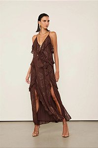 ANIMALE VESTIDO MIDI BABADOS HOTFIX