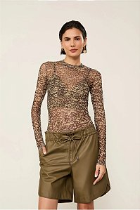 ANIMALE BLUSA GOLA CARECA DE TULE ONCA