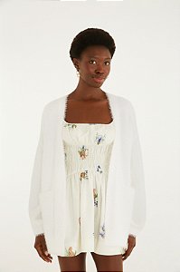 FARM CARDIGAN TRICOT PELINHO COM BOLSO OFFWHITE