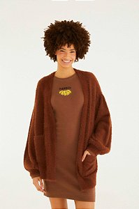 FARM CARDIGAN TRICOT PELINHO COM BOLSO MARROM CATUAI