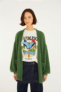 FARM CARDIGAN TRICOT PELINHO COM BOLSO VERDE JACARE