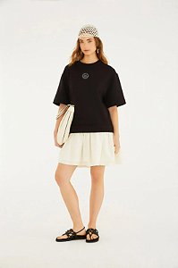 FARM VESTIDO CURTO MOLETOM BORDADO PRETO