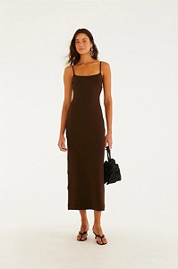 FARM VESTIDO CROPPED DECOTE COSTAS MARROM CHOCOLATE
