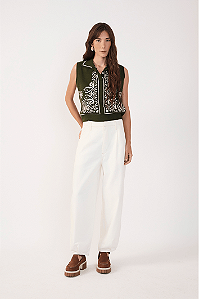 DRESS TO CALCA SARJA PREGAS OFF WHITE