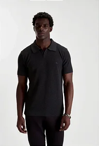 DOCTHOS POLO MANGA CURTA SLIM TRICOT GOLA V 002 MARROM