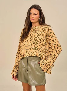 ISY BLUSA FEMININA ESTAMPADA COM MANGAS BUFANTES