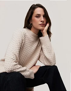SHOULDER BLUSA TRICOT TEXTURA AREIA