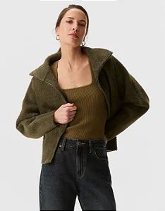 SHOULDER CASACO TRICOT ZIPER PELINHOS