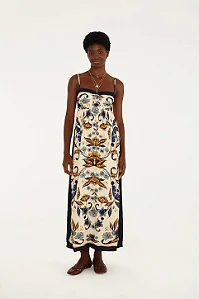 FARM VESTIDO CROPPED ESTAMPADO FLORAL MAYE BEGE