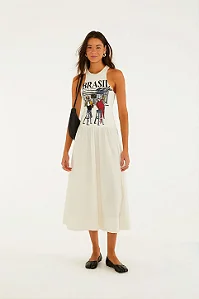 FARM VESTIDO MIDI GODE ESTAMPADO PASSAROS BRASIL