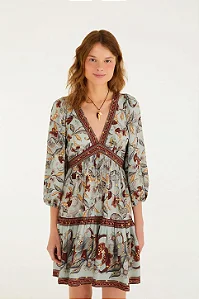 FARM VESTIDO CURTO ESTAMPADO RETROPICO LENCO
