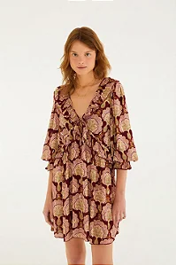FARM VESTIDO CURTO ESTAMPADO LEQUE DE PAVAO
