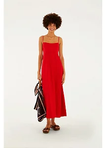 FARM VESTIDO AMPLO MIDI VERMELHO AMAPOLA