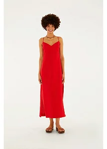 FARM VESTIDO RETO MIDI VERMELHO AMAPOLA