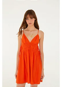 FARM VESTIDO AMARRACAO CURTO VERMELHO MANDARIM