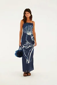 FARM VESTIDO TULE ESTAMPADO MAXI CONCHAS