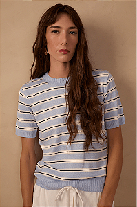 DRESS TO BLUSA TRICOT LISTRAS MANGA CURTA AZUL