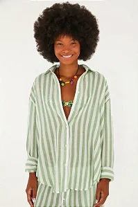 FARM CAMISA FIO TINTO LISTRAS VERDE