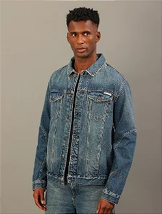 CALVIN KLEIN JAQUETA JEANS OVER RECORTE MANGA MARINHO