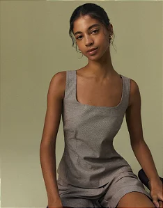 SHOULDER BLUSA ALFAIATARIA RECORTES CINZA