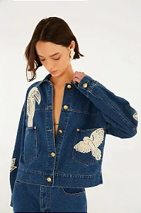FARM JAQUETA JEANS BORDADO GUIPURE