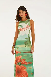 FARM VESTIDO MIDI ESTAMPADO JAMAICA RIO
