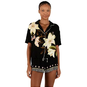 FARM PIJAMA FLORAL FLORA PRETO