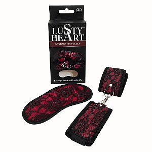 Kit Bondage Lusty Heart – Venda para Olhos + Algemas em Renda