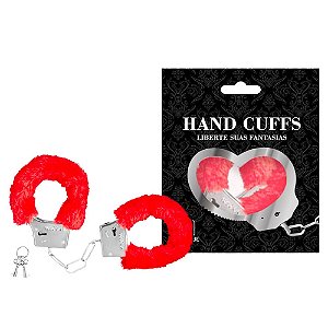 Algema Erótica com Pelúcia Vermelha Ajustável em Metal