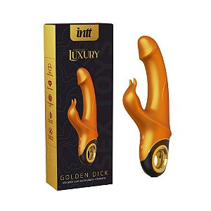 Vibrador com Estimulador de Clitóris Golden Dick Massageador Feminino Potente e Silencioso Recarregável