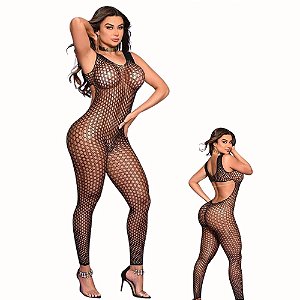Bodystocking Macacão Preto com Costas Abertas – Sensualidade e Poder em Uma Só Peça