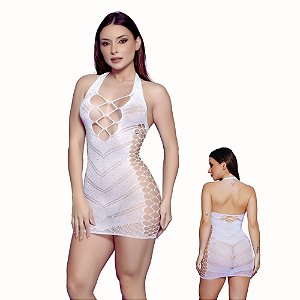 Vestido Sensual Branco Sem Mangas com Strass – Brilho, Conforto e Ousadia