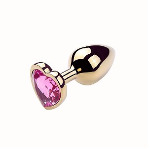 Plug Anal de Coração em Aço Dourado Tamanho M | Design Anatômico Premium
