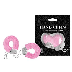 Algema Erótica com Pelúcia Rosa Ajustável em Metal