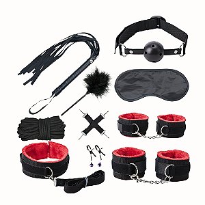 Kit Bondage Completo 10 Peças com Algemas, Mordaça e Chicote
