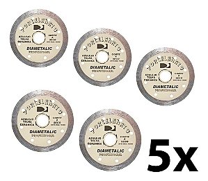 Kit 5 Discos Corte Diamantado Porcelanato 110mm Diametalic