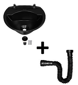 Lavatório Plástico 3,8L + Sifão Universal Preto Lavabo Astra