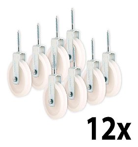 Kit 12 Roldana Branca Plástica Com Parafuso 6cm